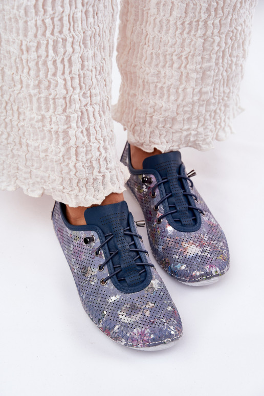 sapato Feminino Feito de couro natural Estampado Artiker 56C2691 cor azul sapato Feminino Feito de couro natural Estampado Artiker 56C2691 cor azul