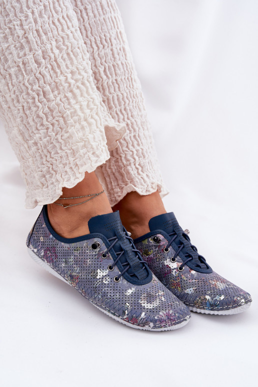 sapato Feminino Feito de couro natural Estampado Artiker 56C2691 cor azul sapato Feminino Feito de couro natural Estampado Artiker 56C2691 cor azul