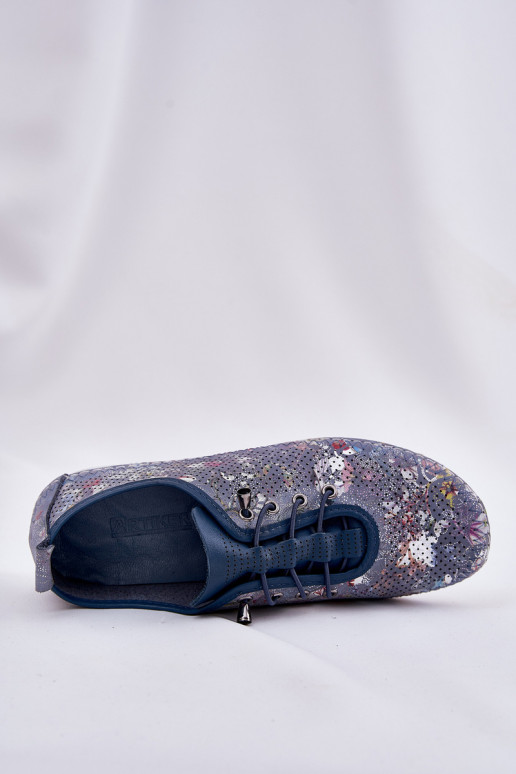 sapato Feminino Feito de couro natural Estampado Artiker 56C2691 cor azul sapato Feminino Feito de couro natural Estampado Artiker 56C2691 cor azul