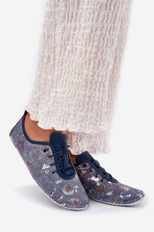 sapato Feminino Feito de couro natural Estampado Artiker 56C2691 cor azul sapato Feminino Feito de couro natural Estampado Artiker 56C2691 cor azul