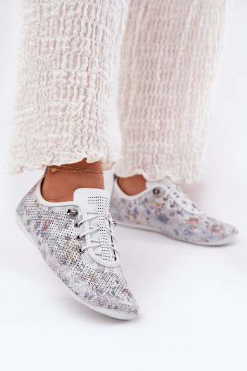 sapato Feminino Feito de couro natural Estampado Artiker 56C2688 cor branca 2