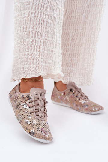 sapato Feminino Feito de couro natural Estampado Artiker 56C2689 bege