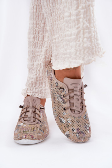 sapato Feminino Feito de couro natural Estampado Artiker 56C2689 bege 2