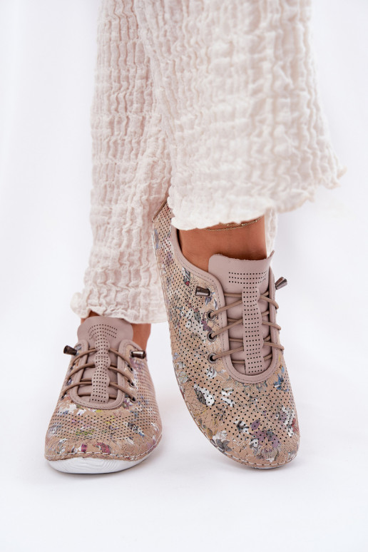 sapato Feminino Feito de couro natural Estampado Artiker 56C2689 bege sapato Feminino Feito de couro natural Estampado Artiker 56C2689 bege