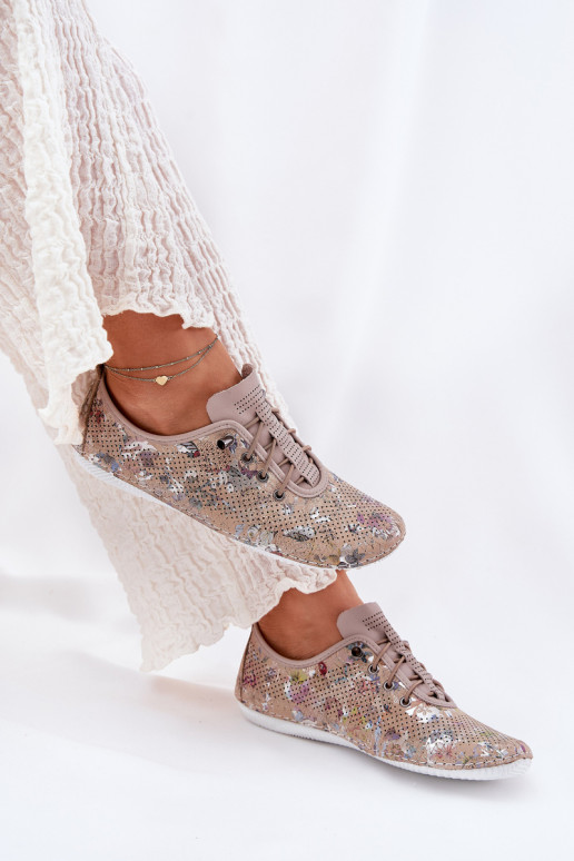 sapato Feminino Feito de couro natural Estampado Artiker 56C2689 bege sapato Feminino Feito de couro natural Estampado Artiker 56C2689 bege