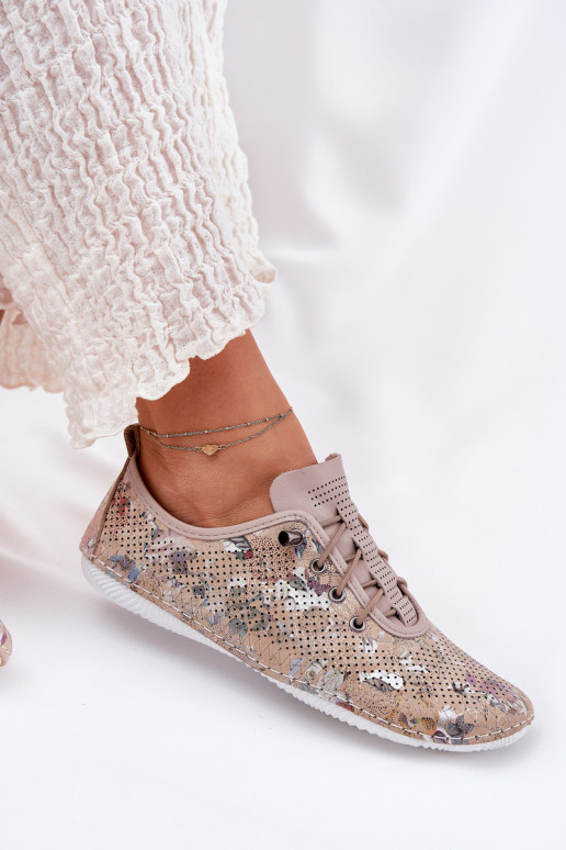 sapato Feminino Feito de couro natural Estampado Artiker 56C2689 bege sapato Feminino Feito de couro natural Estampado Artiker 56C2689 bege