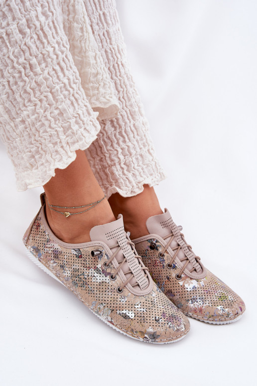 sapato Feminino Feito de couro natural Estampado Artiker 56C2689 bege sapato Feminino Feito de couro natural Estampado Artiker 56C2689 bege