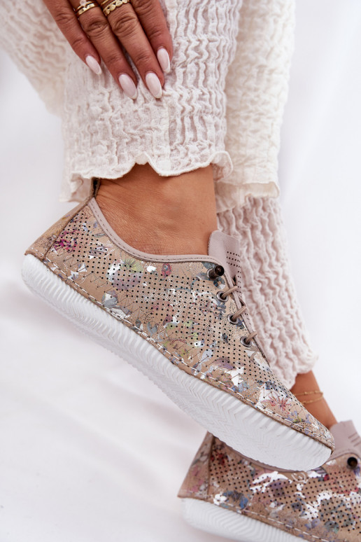 sapato Feminino Feito de couro natural Estampado Artiker 56C2689 bege sapato Feminino Feito de couro natural Estampado Artiker 56C2689 bege