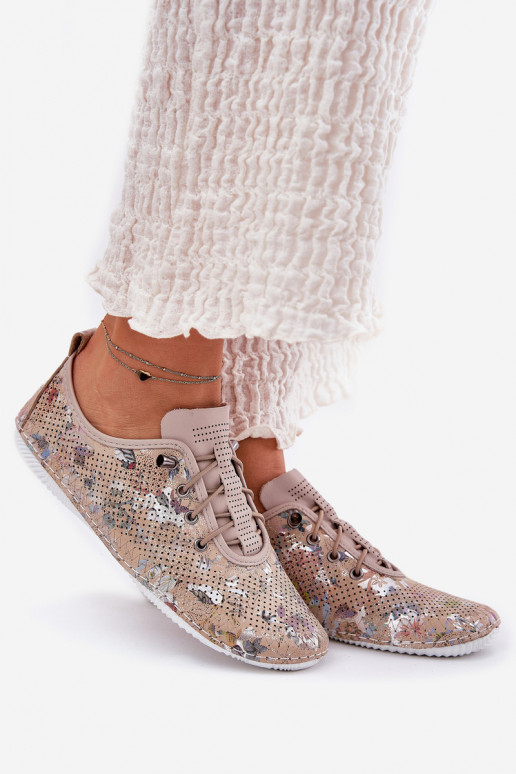 sapato Feminino Feito de couro natural Estampado Artiker 56C2689 bege sapato Feminino Feito de couro natural Estampado Artiker 56C2689 bege