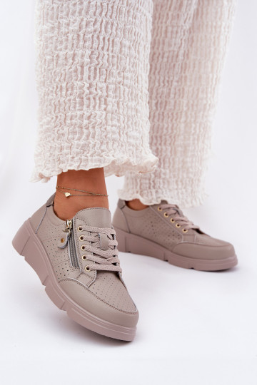 Pele tênis À modalo de tênis com uma plataforma com zíperes Vinceza 88019 bege 2