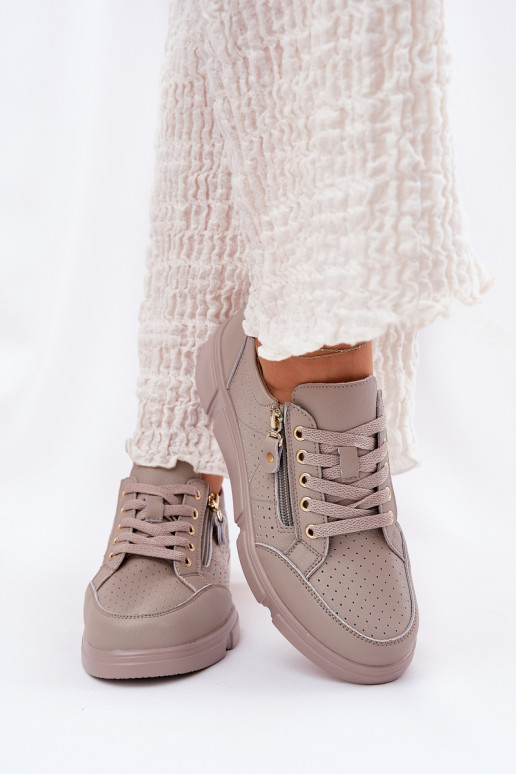 Pele tênis À modalo de tênis com uma plataforma com zíperes Vinceza 88019 bege Pele tênis À modalo de tênis com uma plataforma com zíperes Vinceza 88019 bege