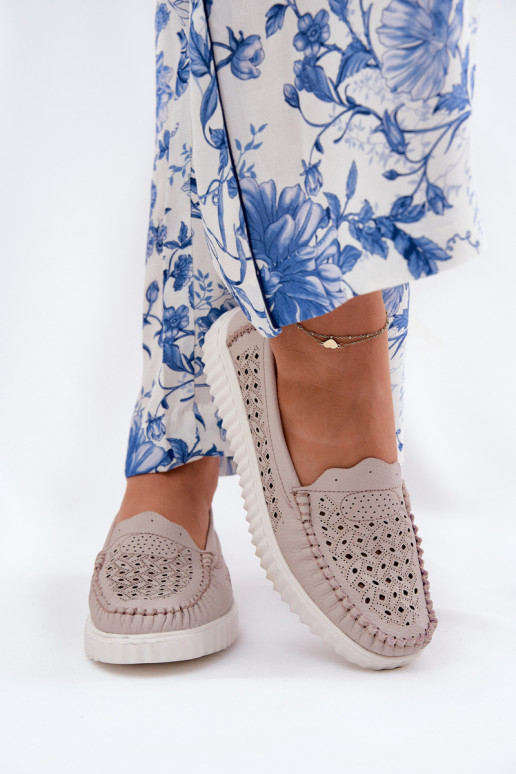 Pele mocassins femininos com elementos abertos Vinceza 88028 bege Pele mocassins femininos com elementos abertos Vinceza 88028 bege