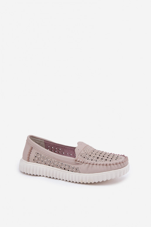 Pele mocassins femininos com elementos abertos Vinceza 88028 bege Pele mocassins femininos com elementos abertos Vinceza 88028 bege