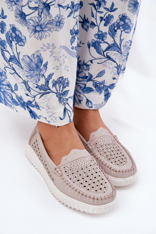 Pele mocassins femininos com elementos abertos Vinceza 88028 bege Pele mocassins femininos com elementos abertos Vinceza 88028 bege