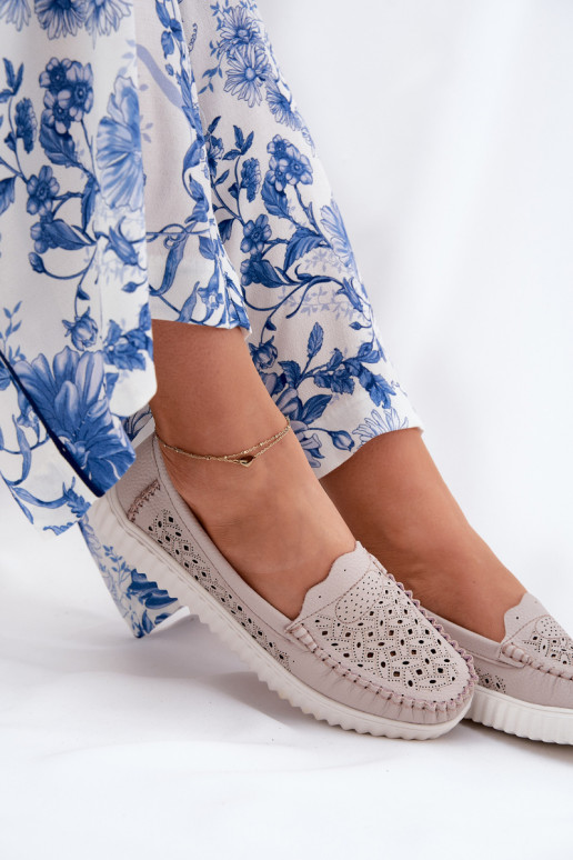 Pele mocassins femininos com elementos abertos Vinceza 88028 bege Pele mocassins femininos com elementos abertos Vinceza 88028 bege