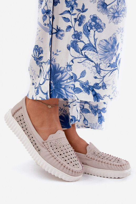 Pele mocassins femininos com elementos abertos Vinceza 88028 bege Pele mocassins femininos com elementos abertos Vinceza 88028 bege