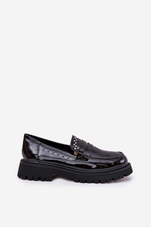 mocassim feminino com efeito laqueado e decoração na cor preto Įjungtallae