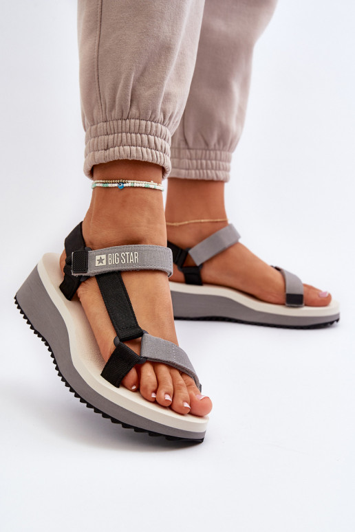 Sandálias femininas com uma plataforma I Koturnie Big Star NN274A054 cor cinza Sandálias femininas com uma plataforma I Koturnie Big Star NN274A054 cor cinza