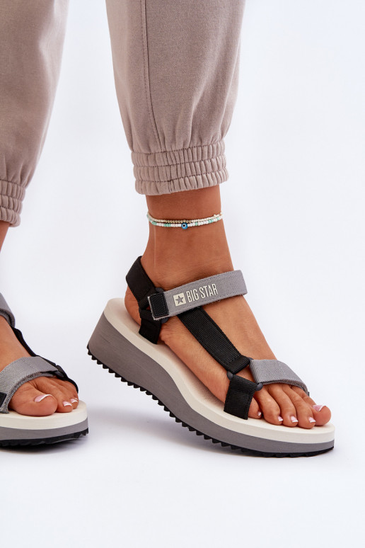Sandálias femininas com uma plataforma I Koturnie Big Star NN274A054 cor cinza Sandálias femininas com uma plataforma I Koturnie Big Star NN274A054 cor cinza