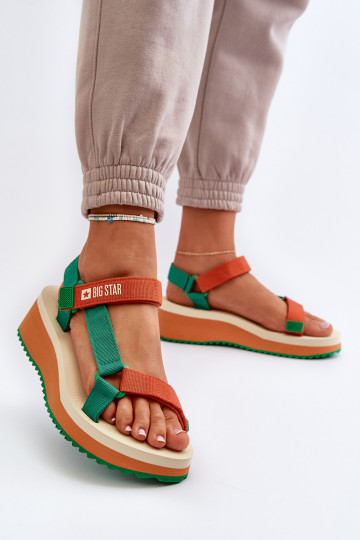 Sandálias femininas verdes e laranjas de plataforma Big Star NN274A053
