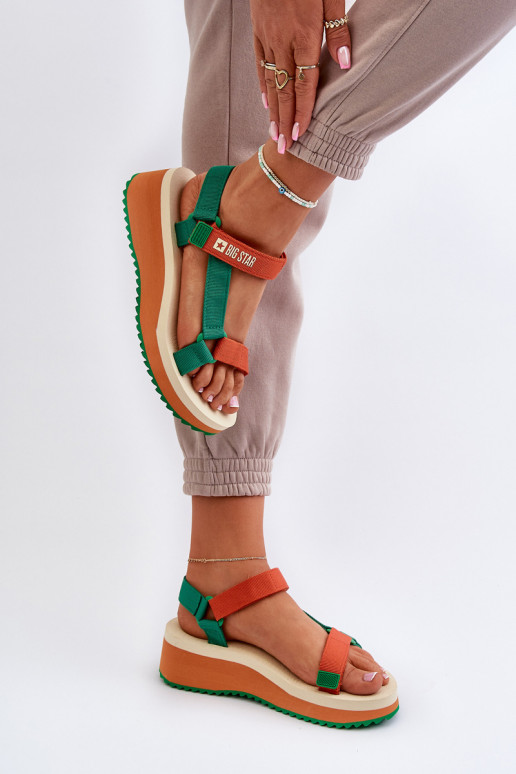 Sandálias femininas com uma plataforma I Koturnie Big Star NN274A053 verde-cor laranja Sandálias femininas com uma plataforma I Koturnie Big Star NN274A053 verde-cor laranja