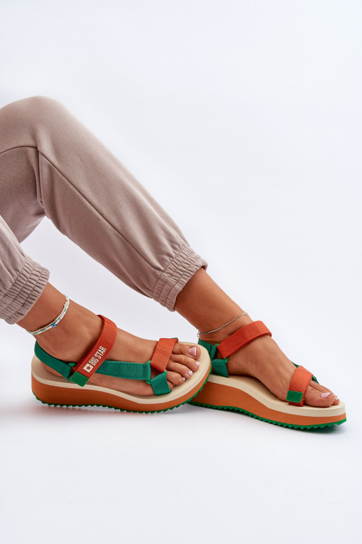 Sandálias femininas com uma plataforma I Koturnie Big Star NN274A053 verde-cor laranja Sandálias femininas com uma plataforma I Koturnie Big Star NN274A053 verde-cor laranja