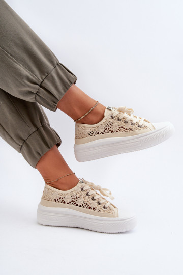 com motivos de renda Sapatos de lazer Lee Cooper LCEM-23-44-1620 bege 2