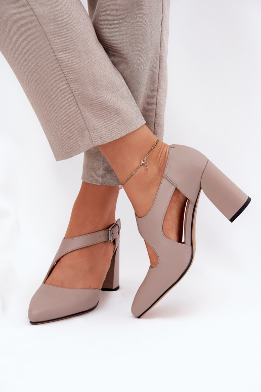 Pele Sapato com salto com fivelas Vinceza 91133 cor cinza