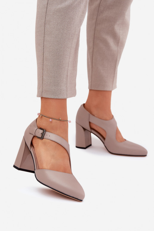 Pele Sapato com salto com fivelas Vinceza 91133 cor cinza