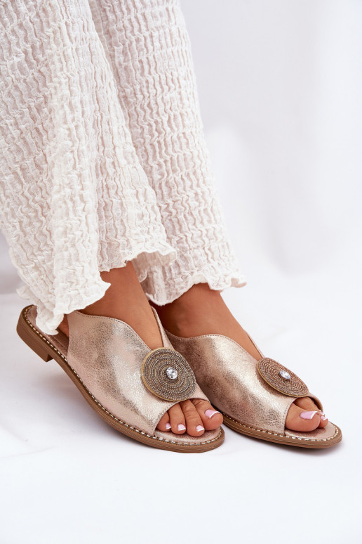 com brilho Sandálias femininas Ozdobnym Detalem S.Barski KV51-012 cor ouro rosa com brilho Sandálias femininas Ozdobnym Detalem S.Barski KV51-012 cor ouro rosa