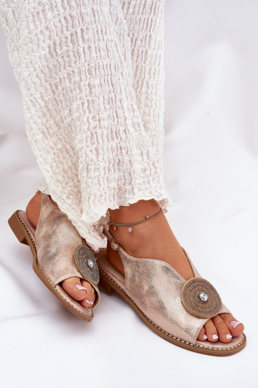 com brilho Sandálias femininas Ozdobnym Detalem S.Barski KV51-012 cor ouro rosa com brilho Sandálias femininas Ozdobnym Detalem S.Barski KV51-012 cor ouro rosa