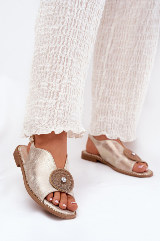 com brilho Sandálias femininas Ozdobnym Detalem S.Barski KV51-012 cor dourada com brilho Sandálias femininas Ozdobnym Detalem S.Barski KV51-012 cor dourada