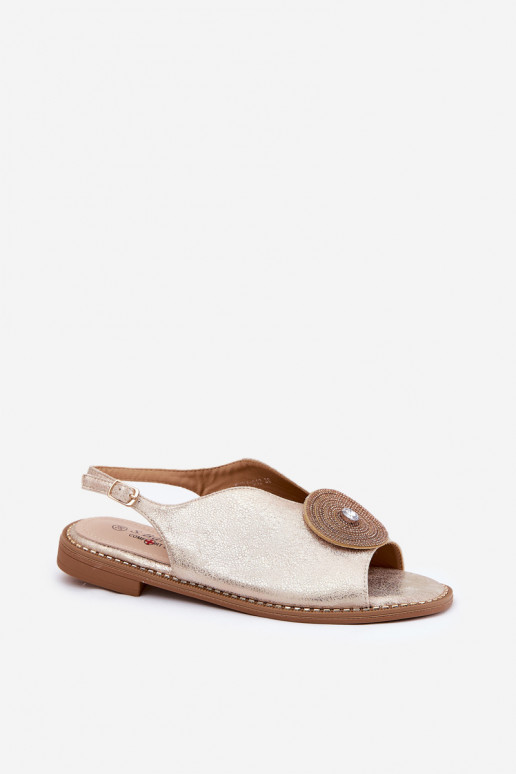 com brilho Sandálias femininas Ozdobnym Detalem S.Barski KV51-012 cor dourada com brilho Sandálias femininas Ozdobnym Detalem S.Barski KV51-012 cor dourada