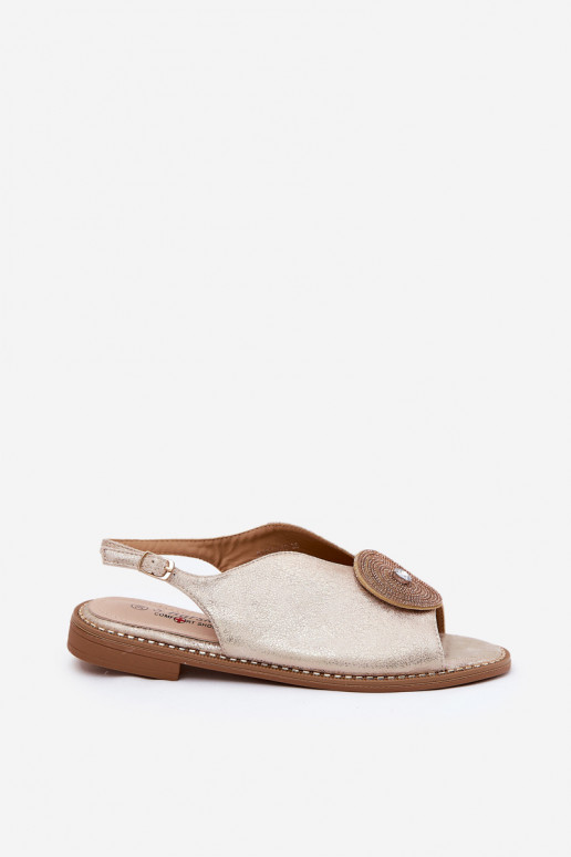 com brilho Sandálias femininas Ozdobnym Detalem S.Barski KV51-012 cor dourada com brilho Sandálias femininas Ozdobnym Detalem S.Barski KV51-012 cor dourada