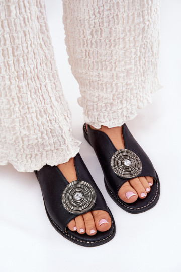 com brilho Sandálias femininas Ozdobnym Detalem S.Barski KV51-012 cor preta