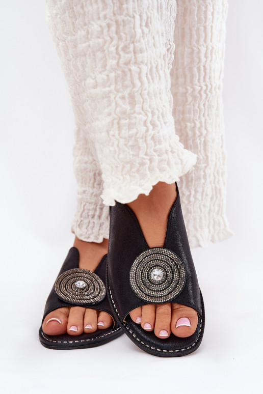 com brilho Sandálias femininas Ozdobnym Detalem S.Barski KV51-012 cor preta com brilho Sandálias femininas Ozdobnym Detalem S.Barski KV51-012 cor preta