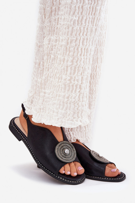 com brilho Sandálias femininas Ozdobnym Detalem S.Barski KV51-012 cor preta com brilho Sandálias femininas Ozdobnym Detalem S.Barski KV51-012 cor preta