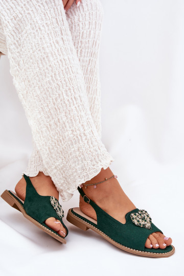 Sandálias femininas Com decorações com coraçõesm S.Barski KV27-018 cor verde