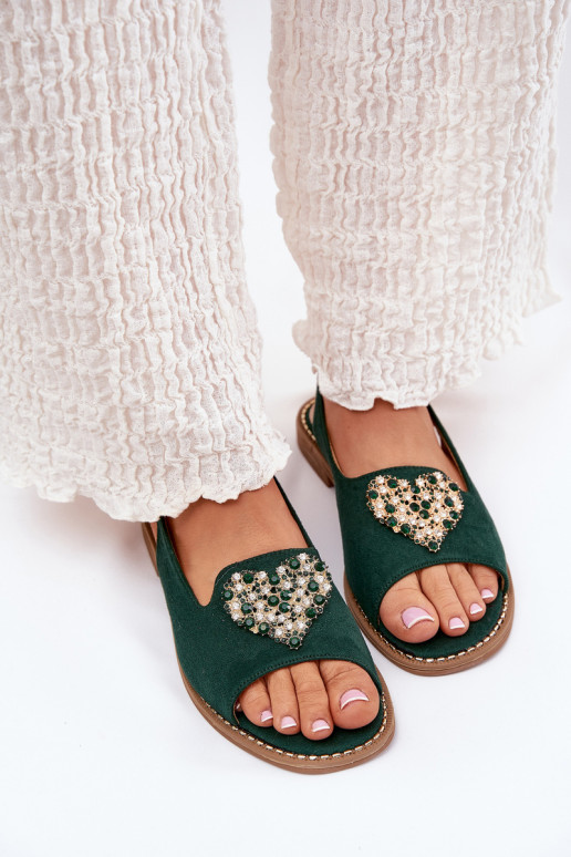 Sandálias femininas Com decorações com coraçõesm S.Barski KV27-018 cor verde Sandálias femininas Com decorações com coraçõesm S.Barski KV27-018 cor verde