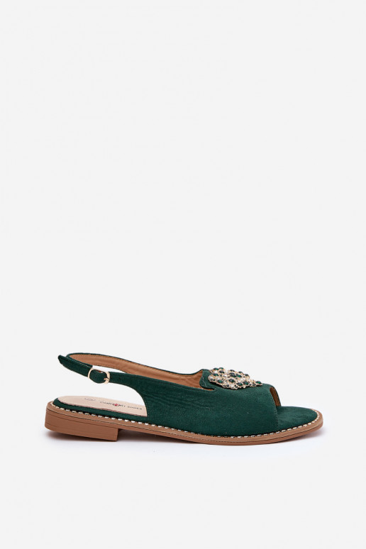 Sandálias femininas Com decorações com coraçõesm S.Barski KV27-018 cor verde Sandálias femininas Com decorações com coraçõesm S.Barski KV27-018 cor verde