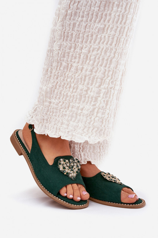 Sandálias femininas Com decorações com coraçõesm S.Barski KV27-018 cor verde Sandálias femininas Com decorações com coraçõesm S.Barski KV27-018 cor verde