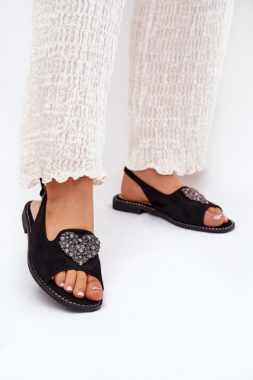Sandálias femininas Com decorações com coraçõesm S.Barski KV27-018 cor preta