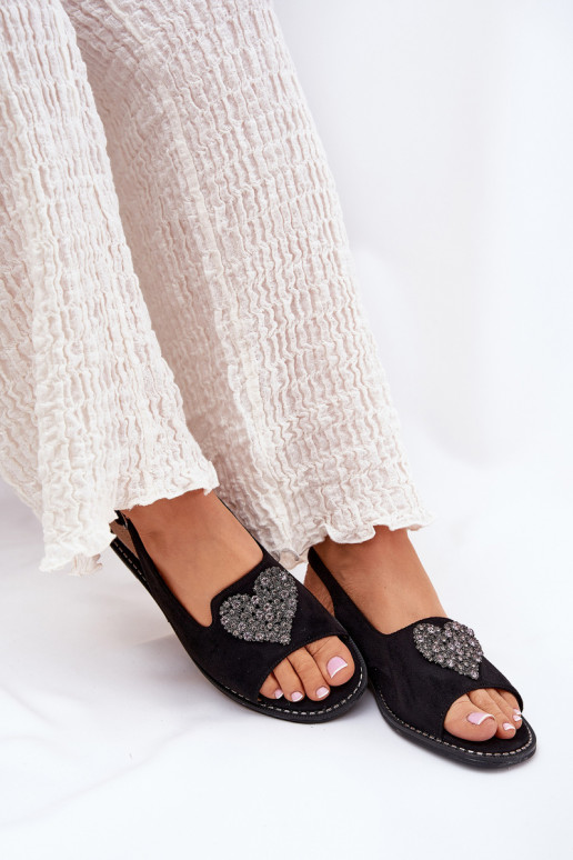 Sandálias femininas Com decorações com coraçõesm S.Barski KV27-018 cor preta Sandálias femininas Com decorações com coraçõesm S.Barski KV27-018 cor preta