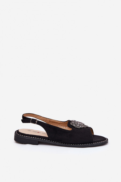 Sandálias femininas Com decorações com coraçõesm S.Barski KV27-018 cor preta Sandálias femininas Com decorações com coraçõesm S.Barski KV27-018 cor preta