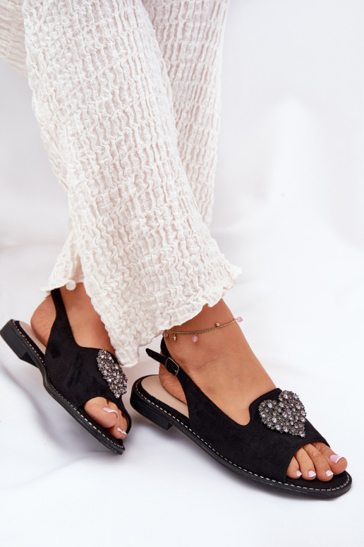 Sandálias femininas Com decorações com coraçõesm S.Barski KV27-018 cor preta Sandálias femininas Com decorações com coraçõesm S.Barski KV27-018 cor preta