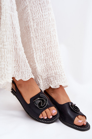 com brilho Sandálias femininas com enfeites S.Barski KV51-006 cor preta