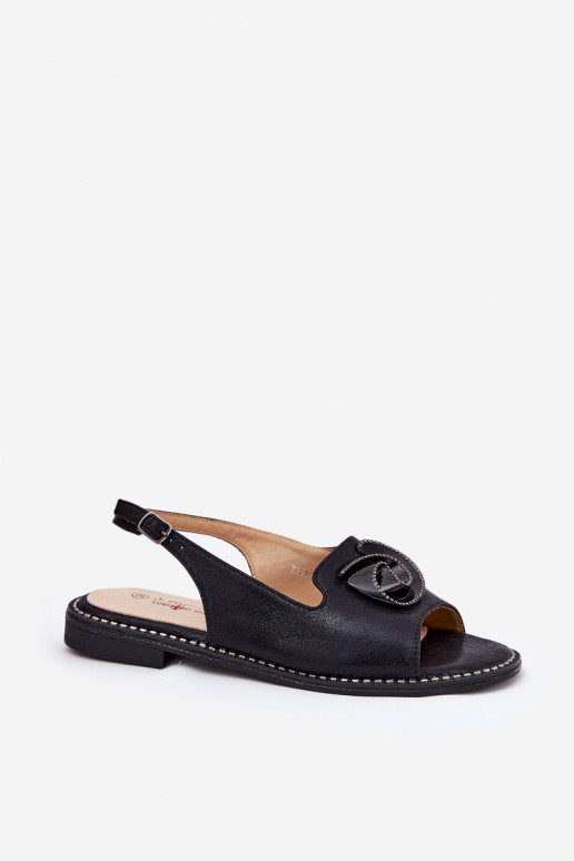 com brilho Sandálias femininas com enfeites S.Barski KV51-006 cor preta com brilho Sandálias femininas com enfeites S.Barski KV51-006 cor preta