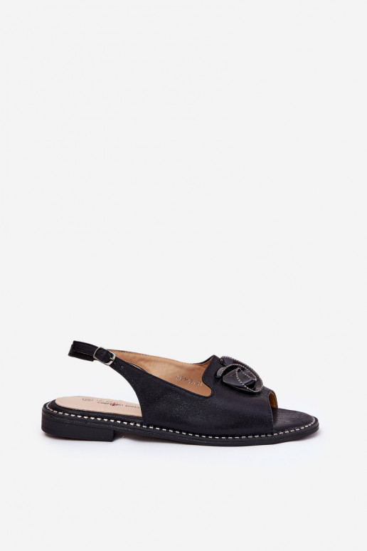 com brilho Sandálias femininas com enfeites S.Barski KV51-006 cor preta com brilho Sandálias femininas com enfeites S.Barski KV51-006 cor preta