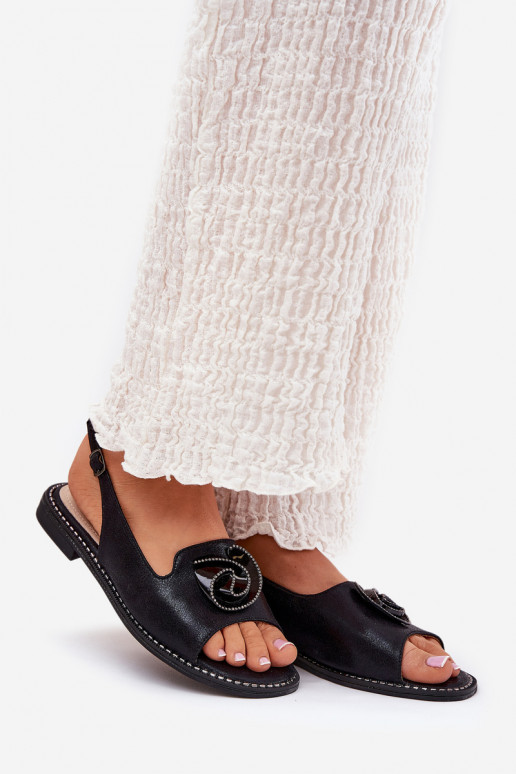 com brilho Sandálias femininas com enfeites S.Barski KV51-006 cor preta com brilho Sandálias femininas com enfeites S.Barski KV51-006 cor preta