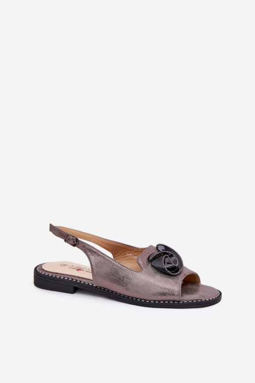 com brilho Sandálias femininas com enfeites S.Barski KV51-006 cor cinza com brilho Sandálias femininas com enfeites S.Barski KV51-006 cor cinza